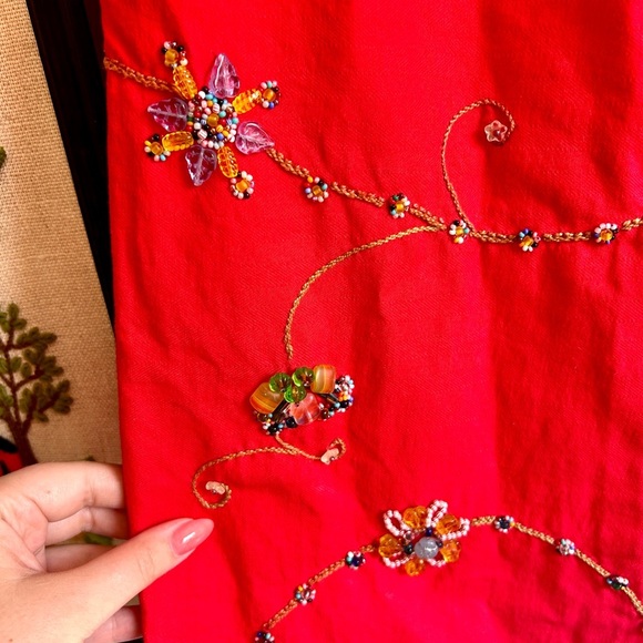 Vintage Late 90s / Y2K Embellished Beaded Red Cotton Shift Dress - Picture 4 of 8